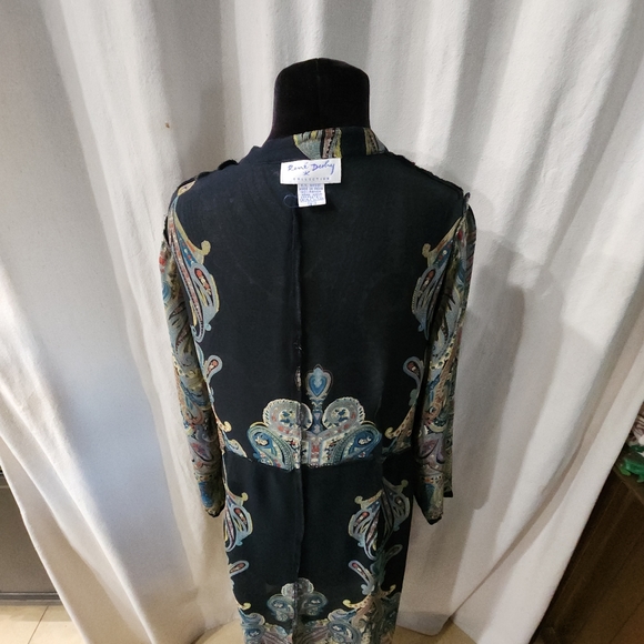 Rene Derby Top Tunic Cape Cover Womens  Multicolor Paisley Print Sequins - Picture 12 of 15